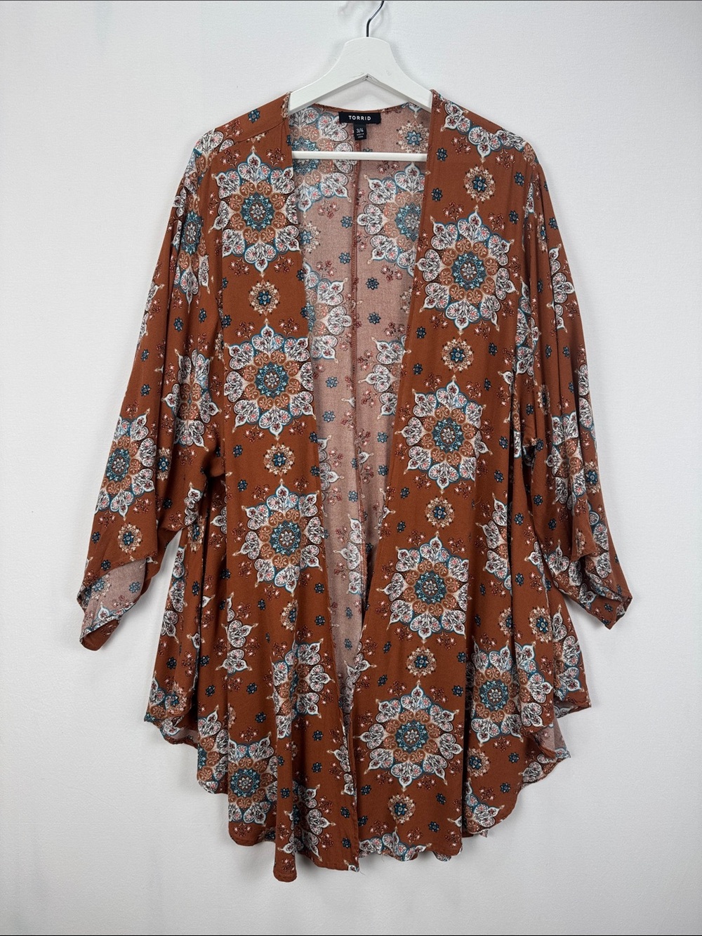 Torrid Boho Medallion Print Kimono Cardigan Womens Size 3/4